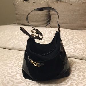 Carlisle Black Patton and Suede Shoulder Bag